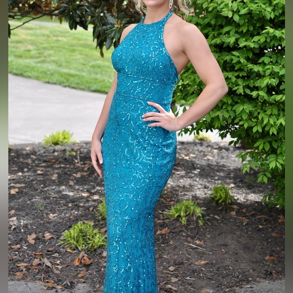 Sherri Hill | Dresses | Sherri Hill Turquoise Beaded Prom Dress | Poshmark